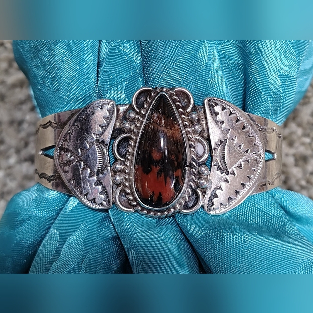 Vintage Silver and Stone Cuff Bracelet